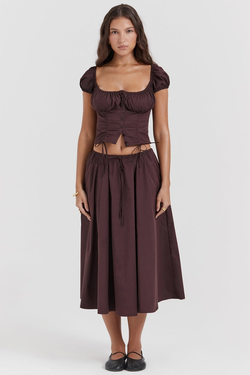 Rich Drown Gathered Midi Skirt Set-ROVOLE