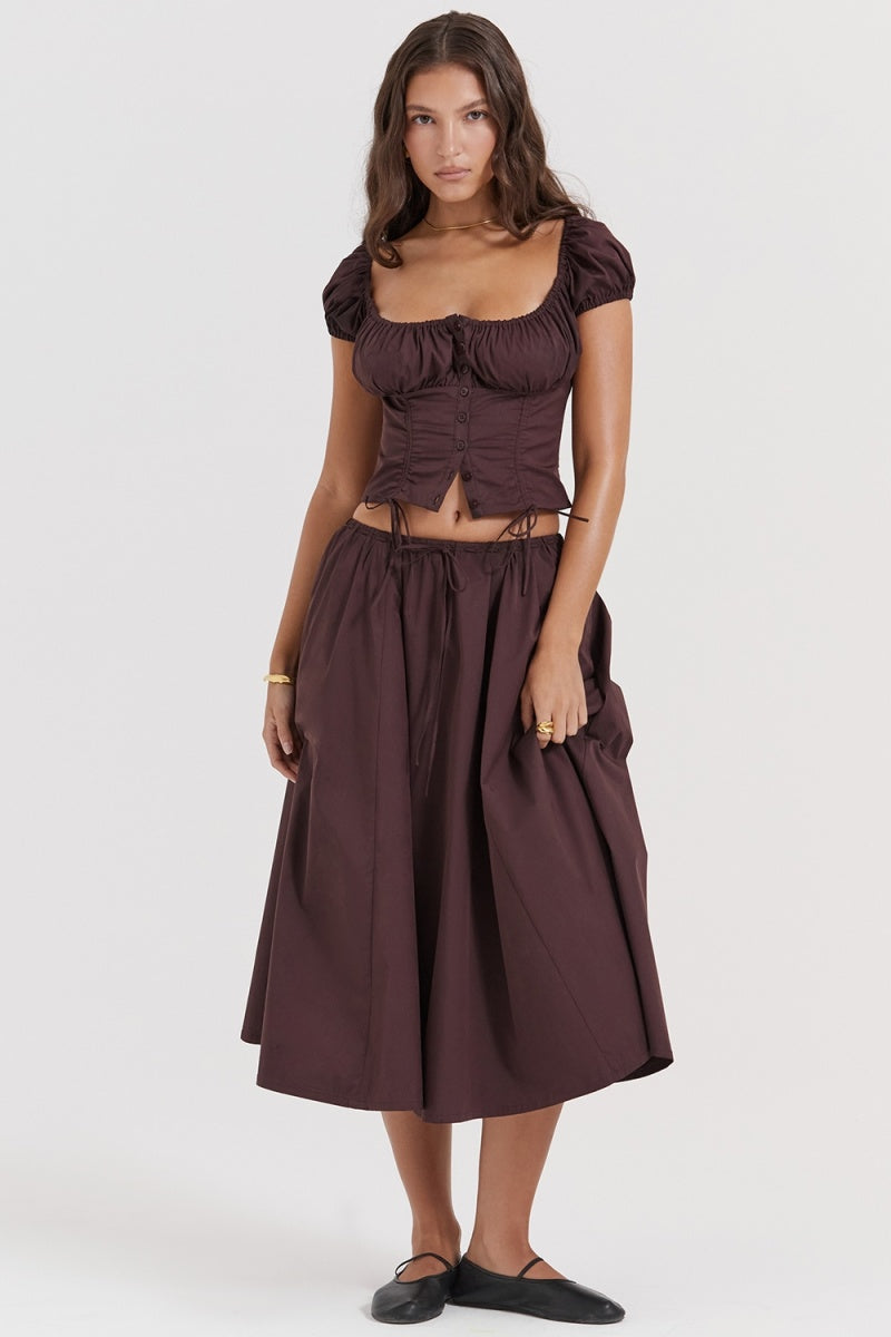 Rich Drown Gathered Midi Skirt Set-ROVOLE