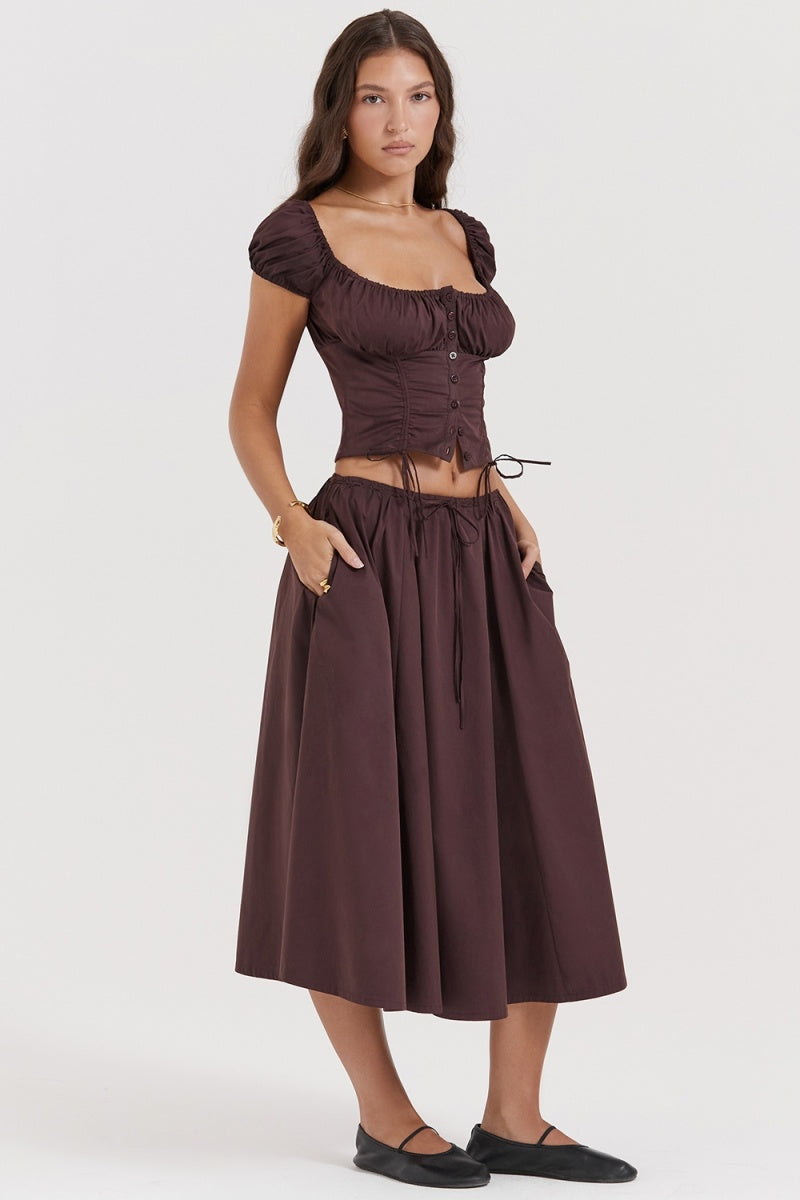 Rich Drown Gathered Midi Skirt Set-ROVOLE