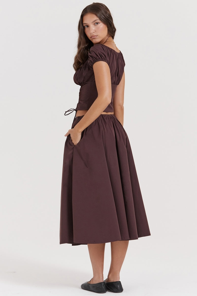 Rich Drown Gathered Midi Skirt Set-ROVOLE