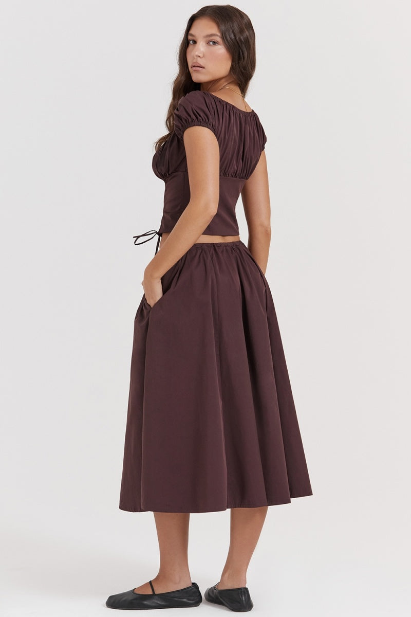 Rich Drown Gathered Midi Skirt Set-ROVOLE