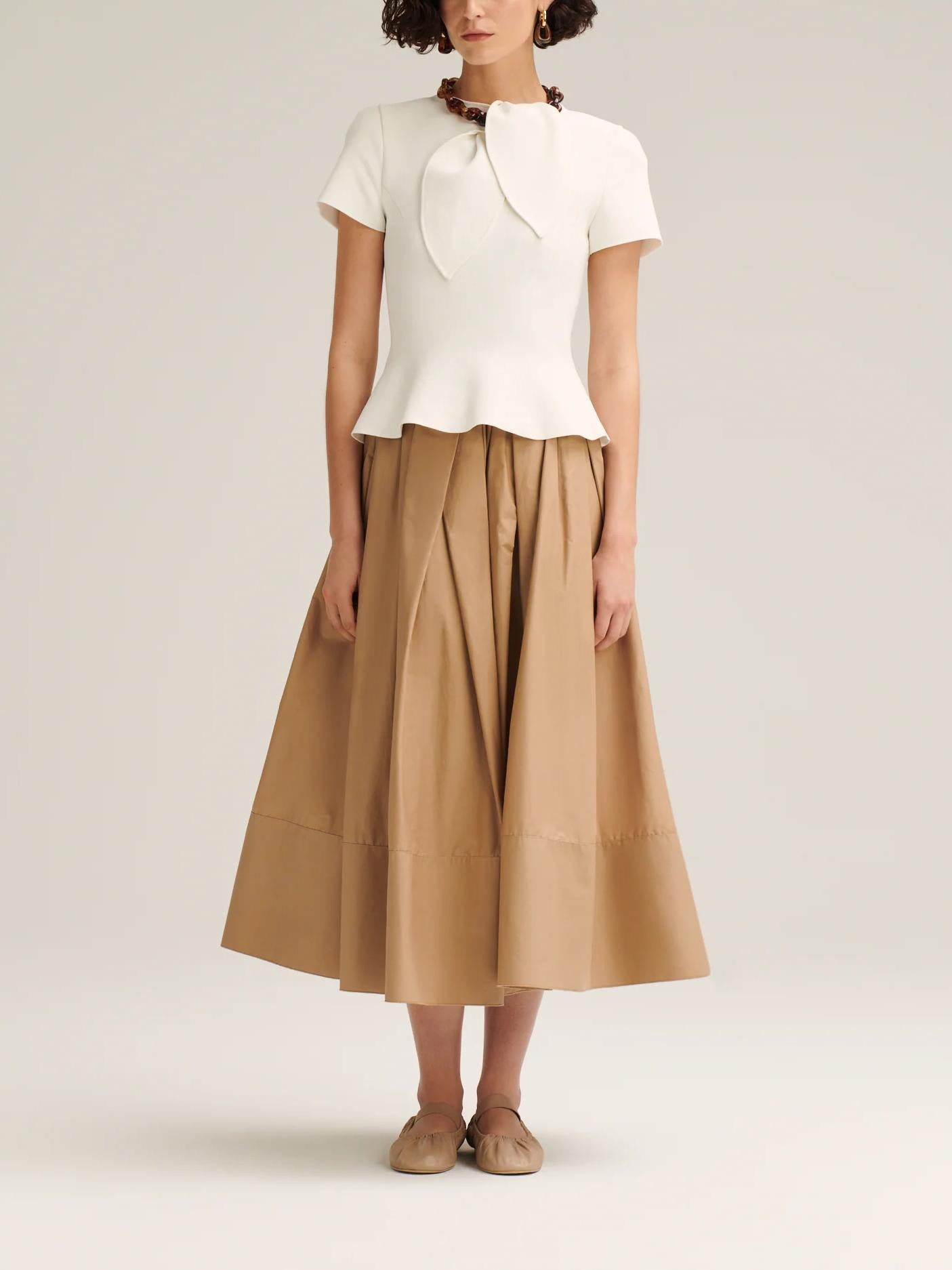 Crepe Knit Cravat Top & Pleated Suiting Maxi Skirt-ROVOLE