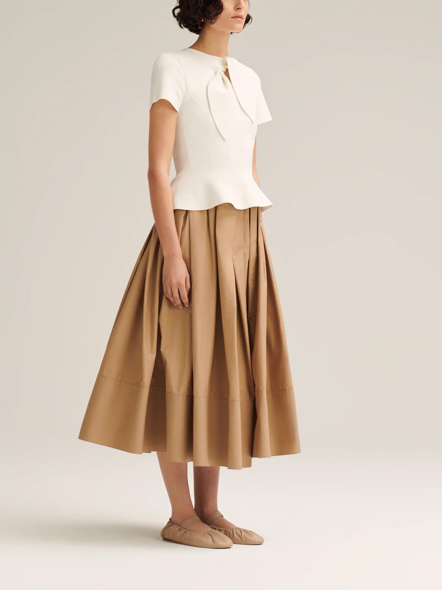 Crepe Knit Cravat Top & Pleated Suiting Maxi Skirt-ROVOLE