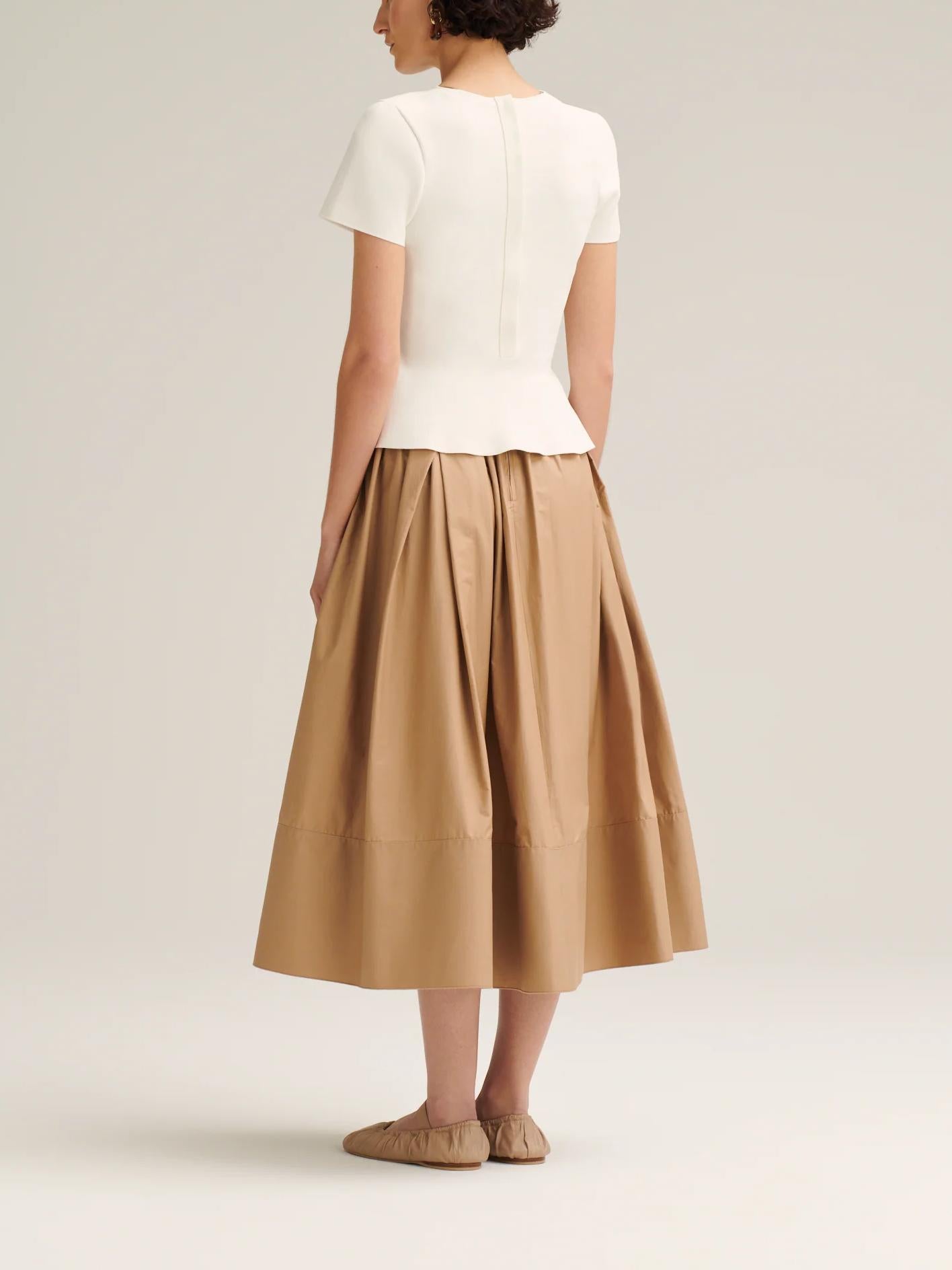 Crepe Knit Cravat Top & Pleated Suiting Maxi Skirt-ROVOLE