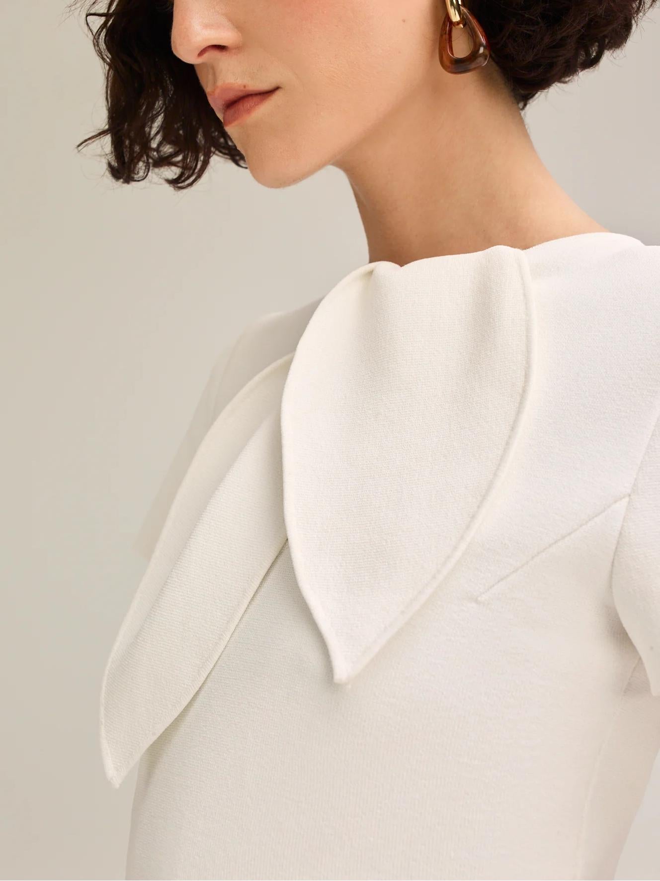 Crepe Knit Cravat Top & Pleated Suiting Maxi Skirt-ROVOLE