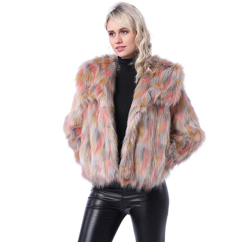 Tie-dye thick short faux fur coats-Massicos