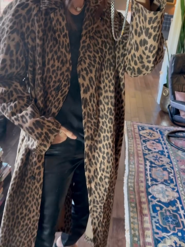 Leopard - Print Long Coat-Massicos