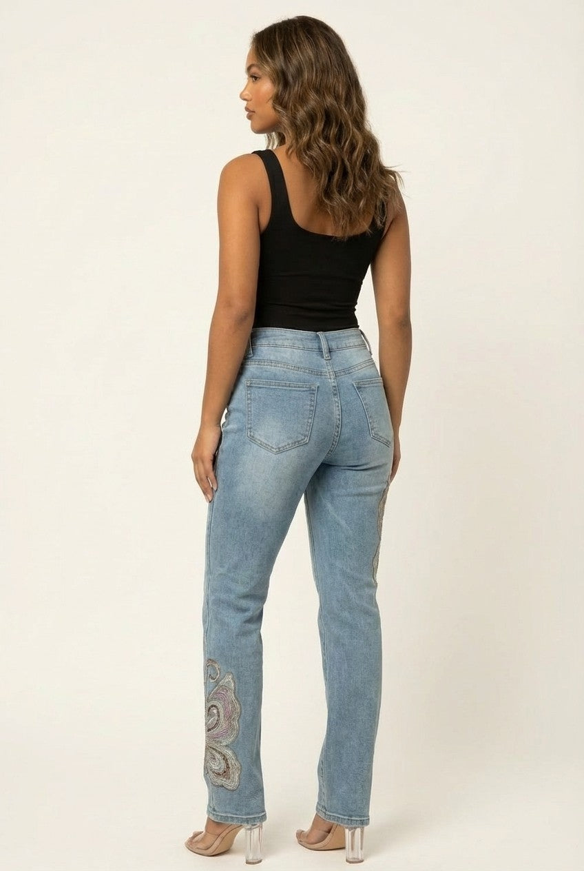Elvara Embroidered Straight-Leg Jeans