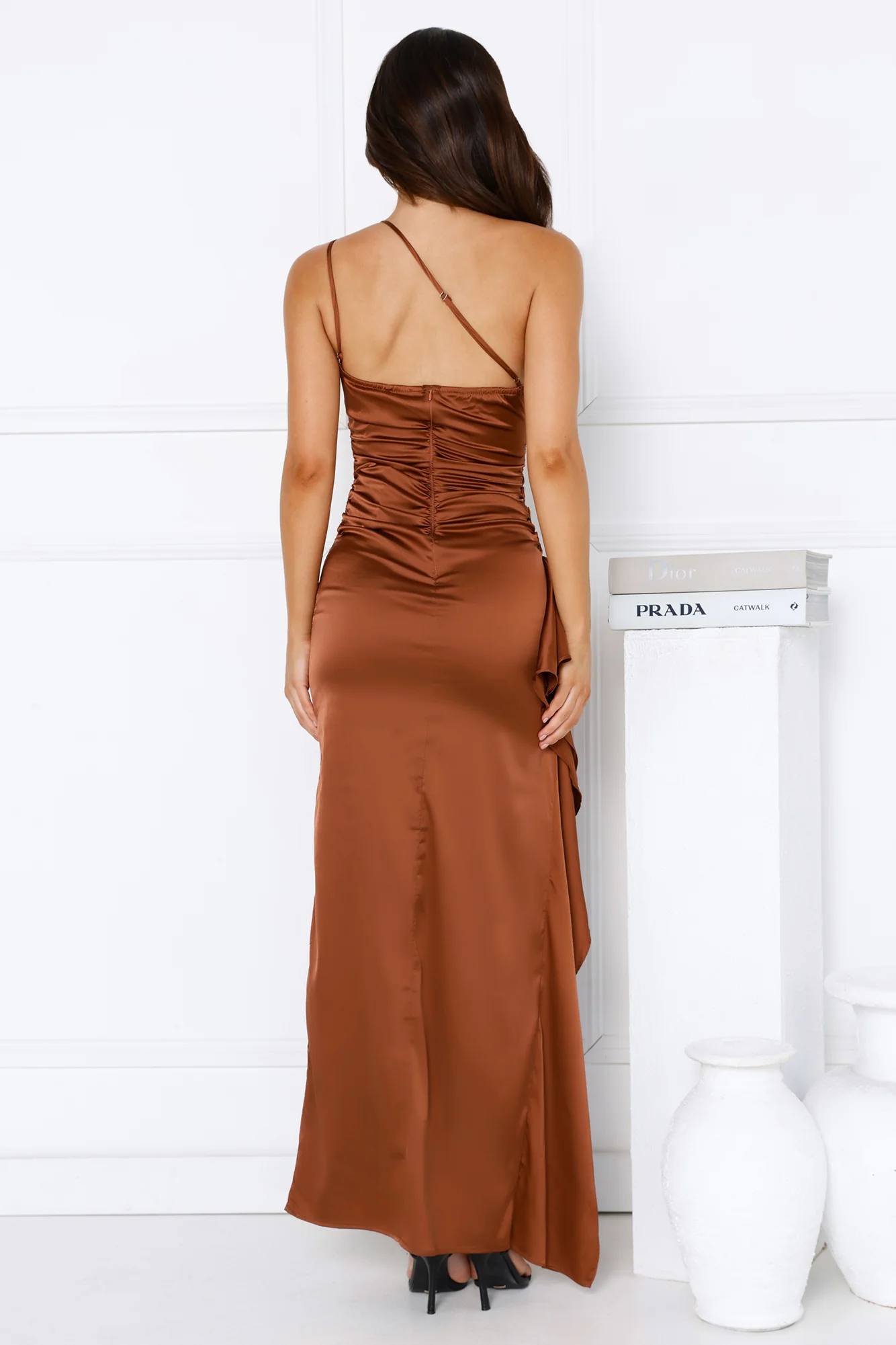 Extra Special One Shoulder Satin Maxi Dress Sage