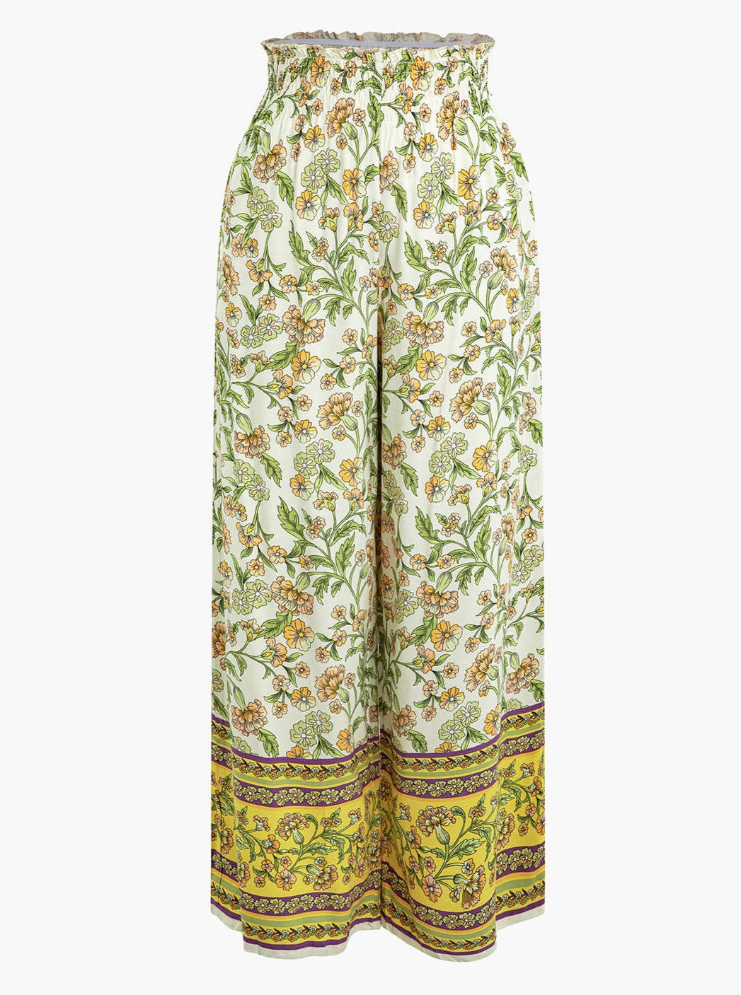 Floral Print High-Waist Wide Leg Pants-Massicos
