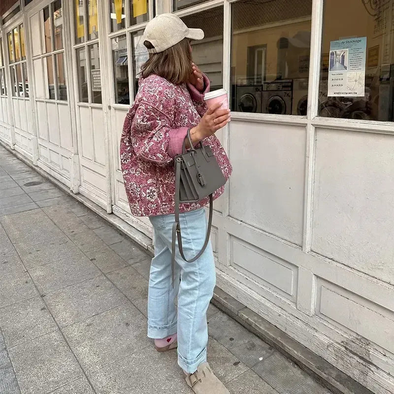 Street Retro Floral Print Style Quilted Jacket-Massicos