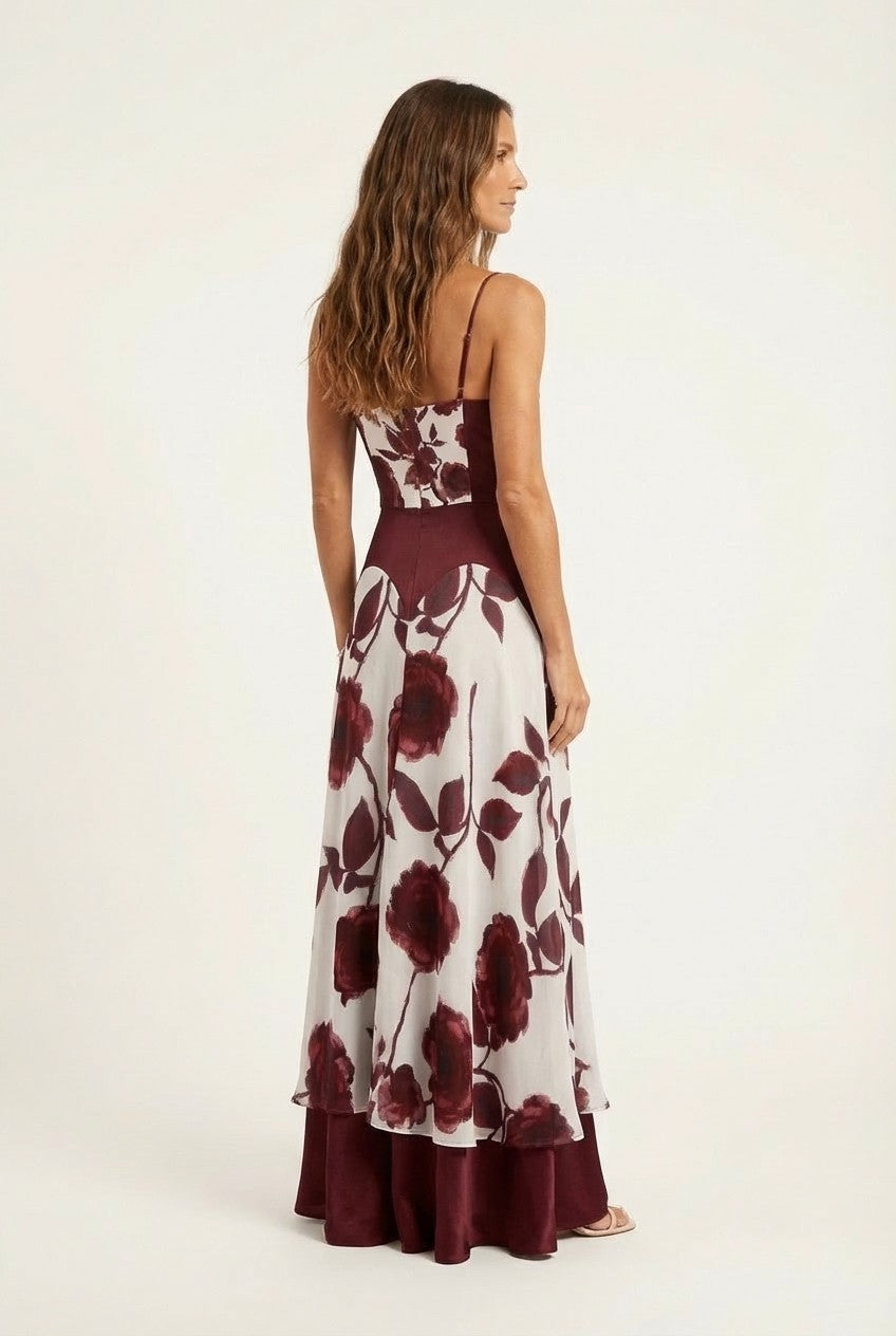 Floral Satin Slip Top & Flowing Maxi Skirt Set