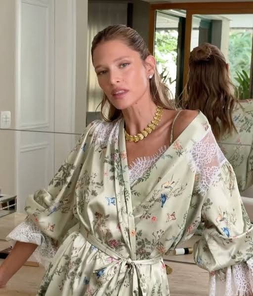 Light Green Floral Satin Robe Set-ROVOLE
