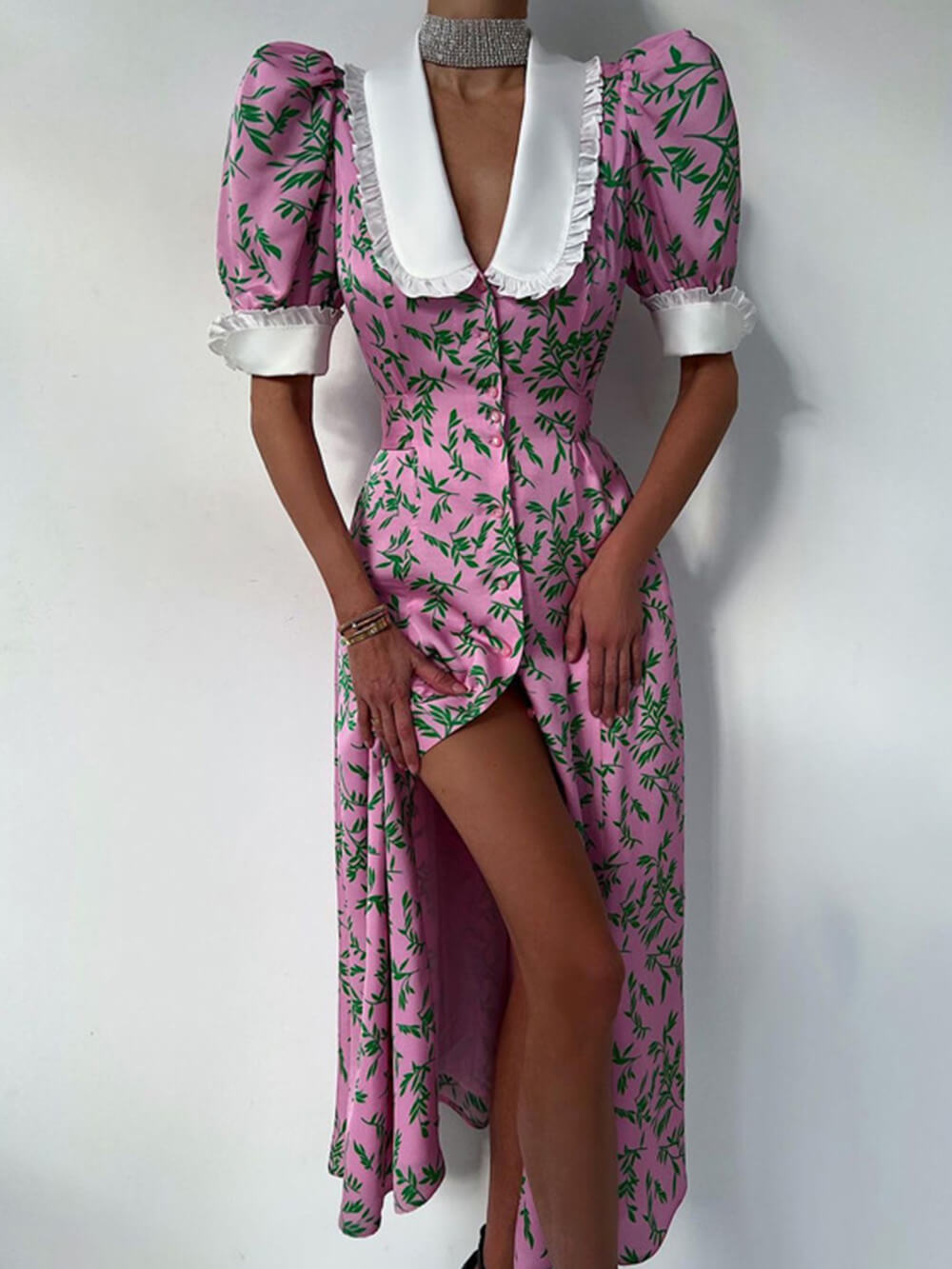 Elegant Doll Collar Fashion Mid-Length Dress-Massicos