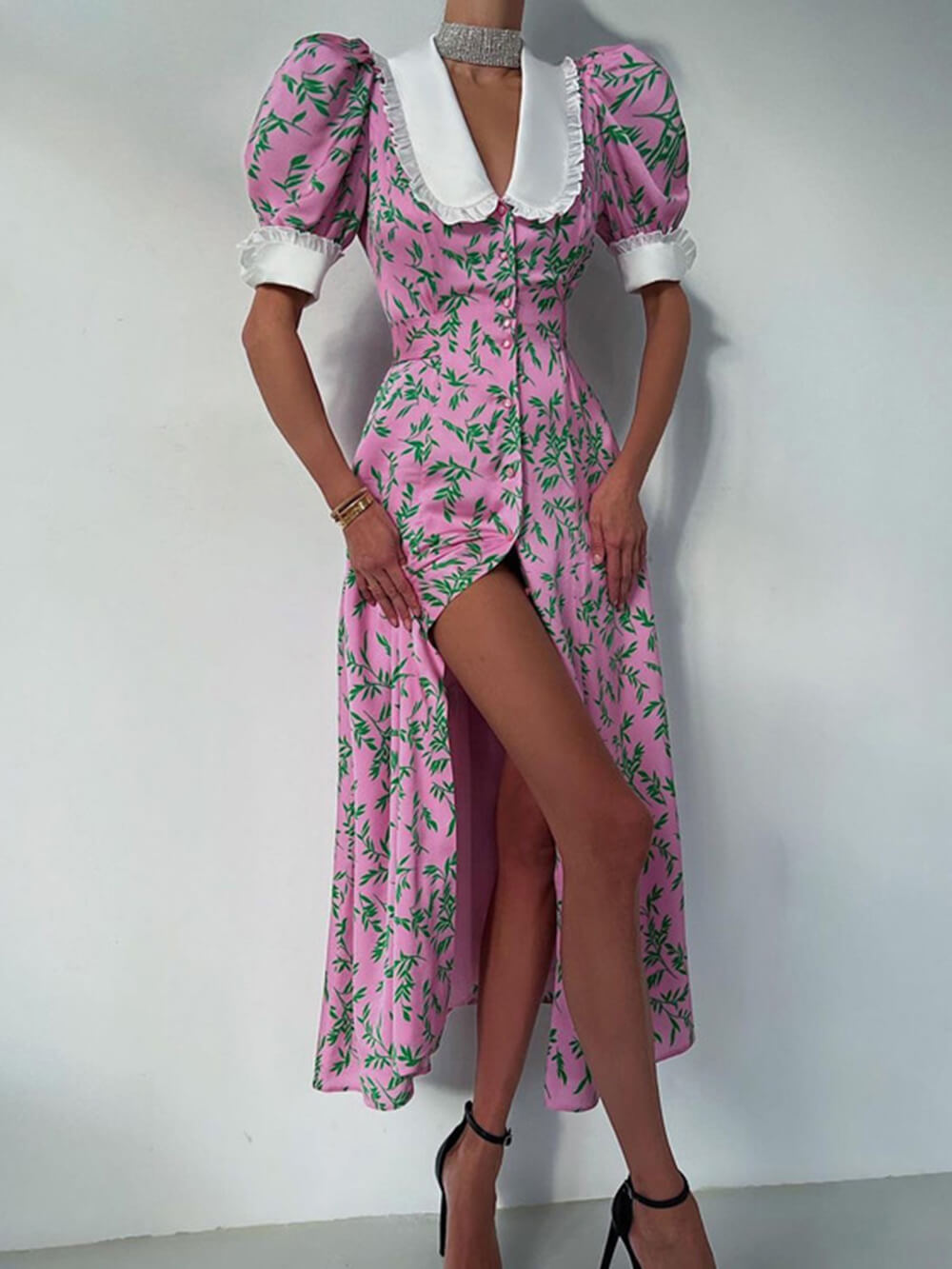 Elegant Doll Collar Fashion Mid-Length Dress-Massicos