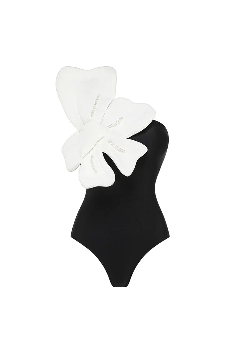 3D Floral Pearl One-Piece Swimsuit-ROVOLE