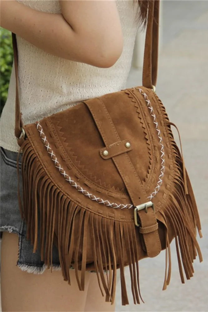 Brown Western Cowboy Style Fringe Crossbody Bag-ROVOLE