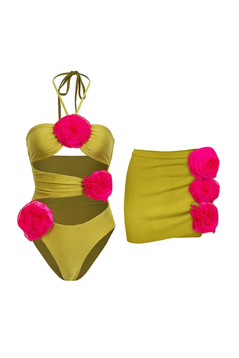 Floral Decor One-Piece Swimsuit-ROVOLE