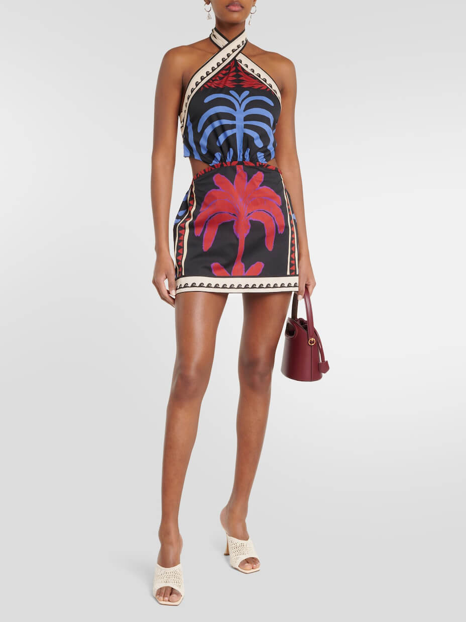 Unique Summer Print Halter Neck Mini Dress-Massicos