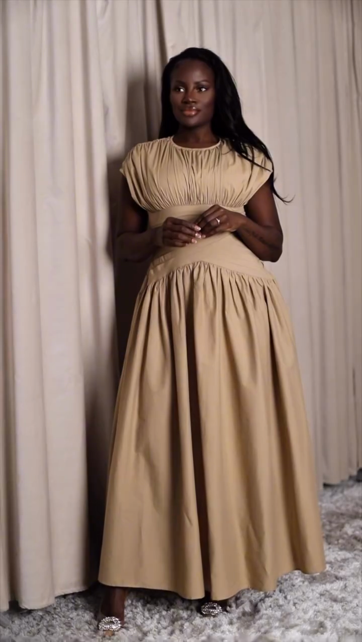Cinched Waist Ruched Midi Dress-Massicos