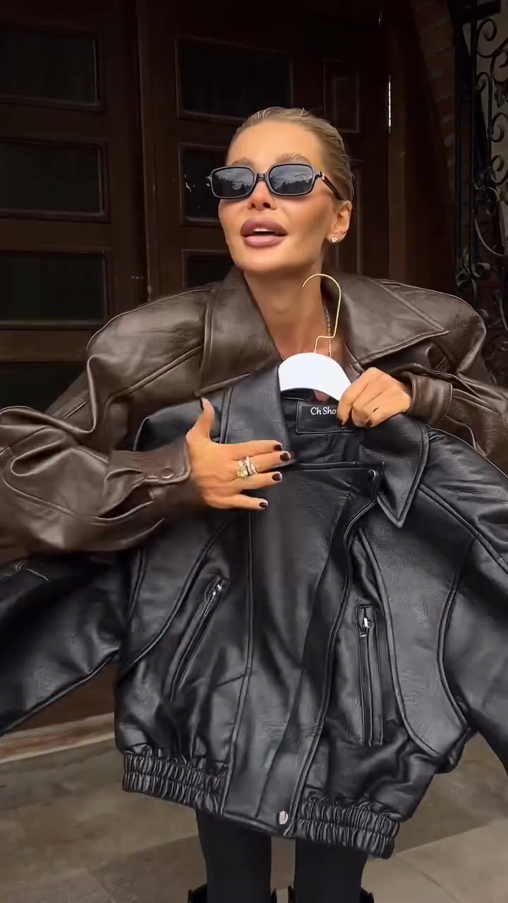 Oversized Faux Leather Biker Jacket-Massicos