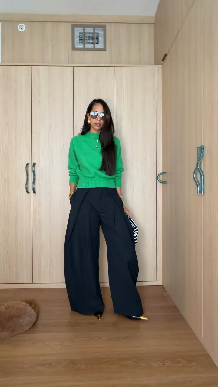 Dark Navy Pinstripe Wide-Leg Pants-Massicos