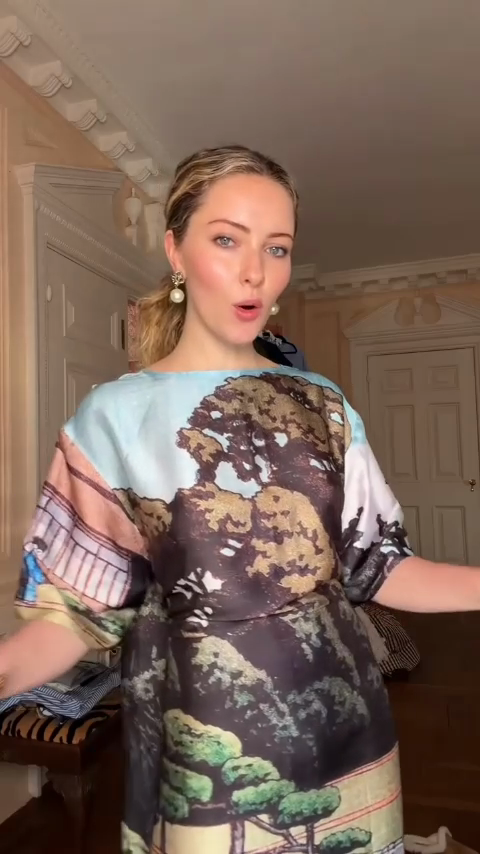 Landscape Print Oversized Silk-Blend Dress