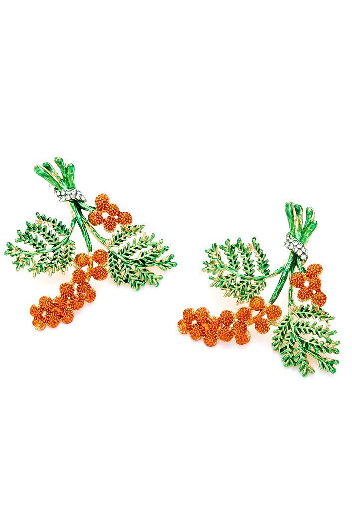 Enamel Red Pine Cone Earrings-ROVOLE