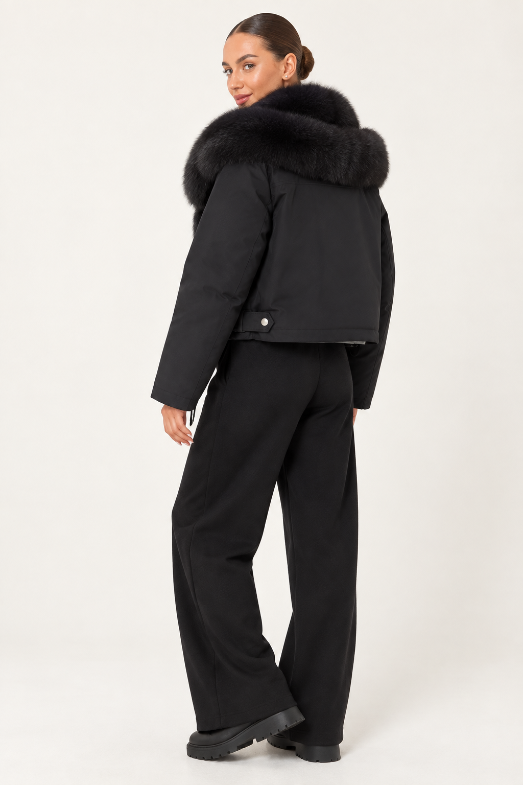 White Polished Fur-Trim Puffer Jacket
