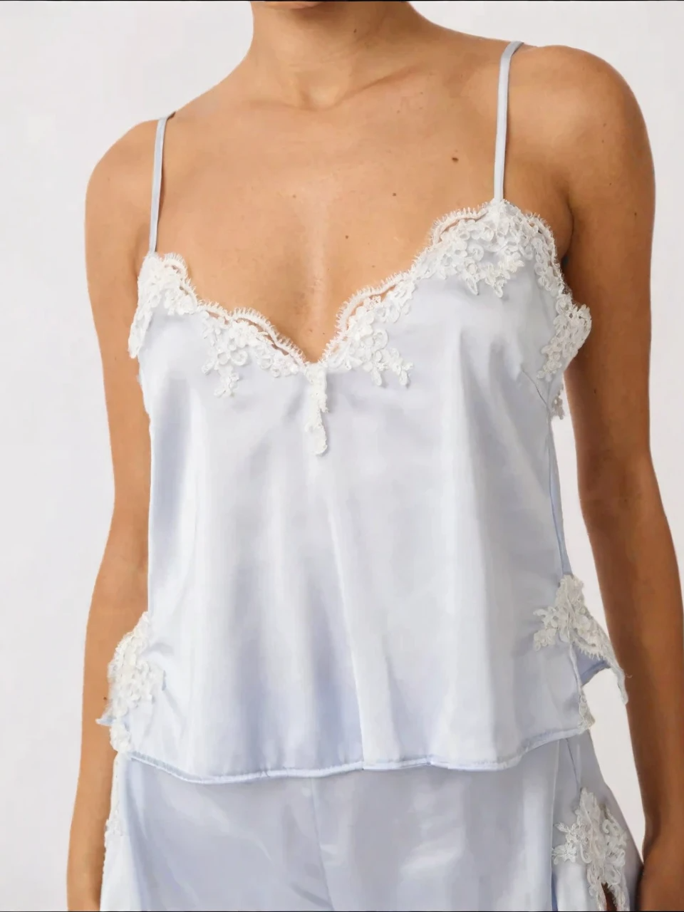 Lace-Trimmed Satin Loungewear Set-Massicos