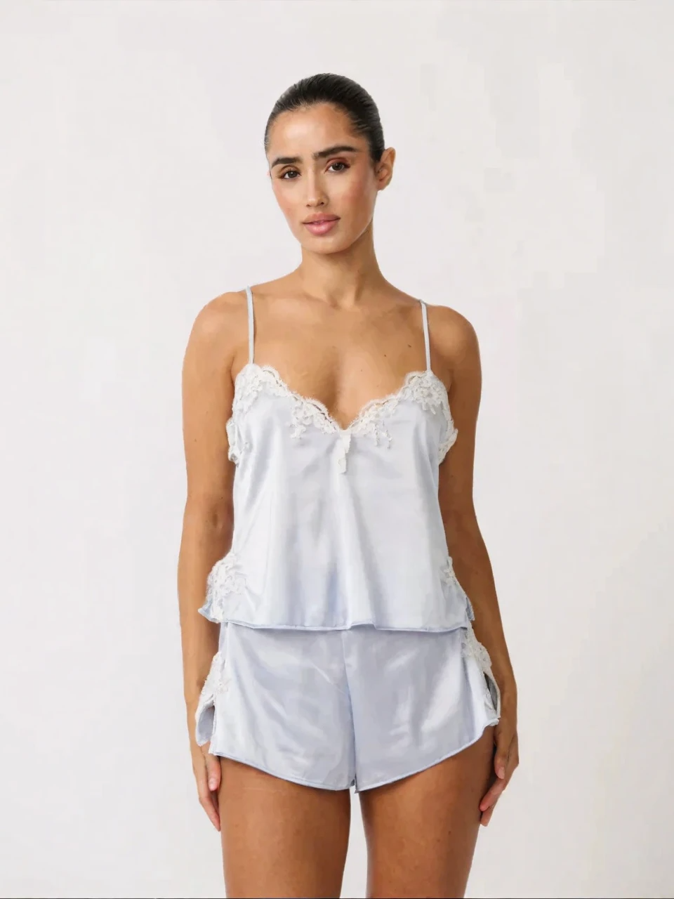 Lace-Trimmed Satin Loungewear Set-Massicos