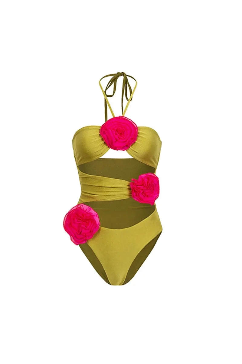 Floral Decor One-Piece Swimsuit-ROVOLE