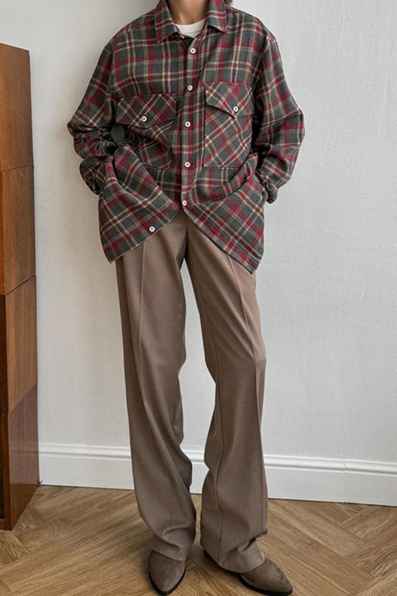 Vintage Loose Casual Plaid Shirt-ROVOLE
