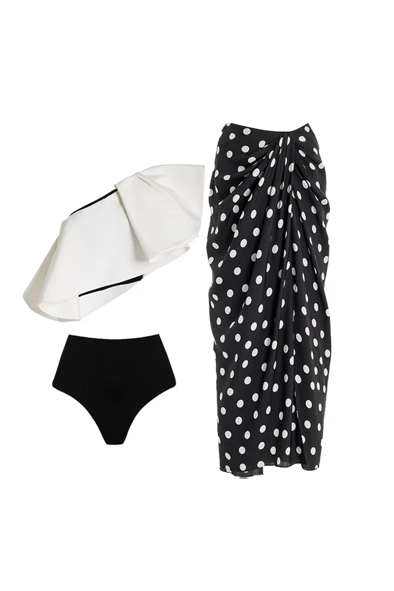 Bikini Set with Polka Dot Wrap Skirt-ROVOLE