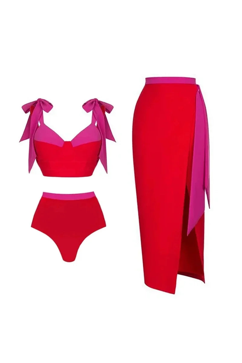 Colorblock Bow Tie Bikini Swimsuit Set-ROVOLE