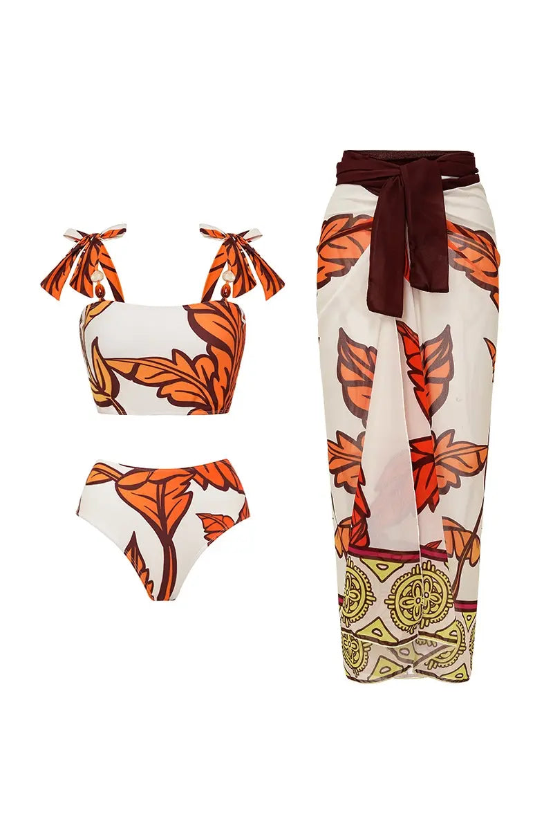 Maple Print Swimsuit Set Trio-ROVOLE