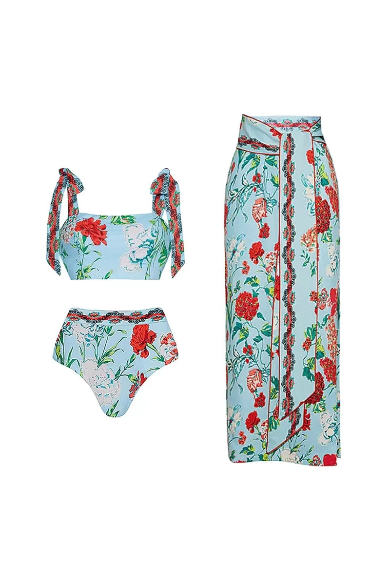 Lace Trim Tie-Up French Style Bikini Set-ROVOLE