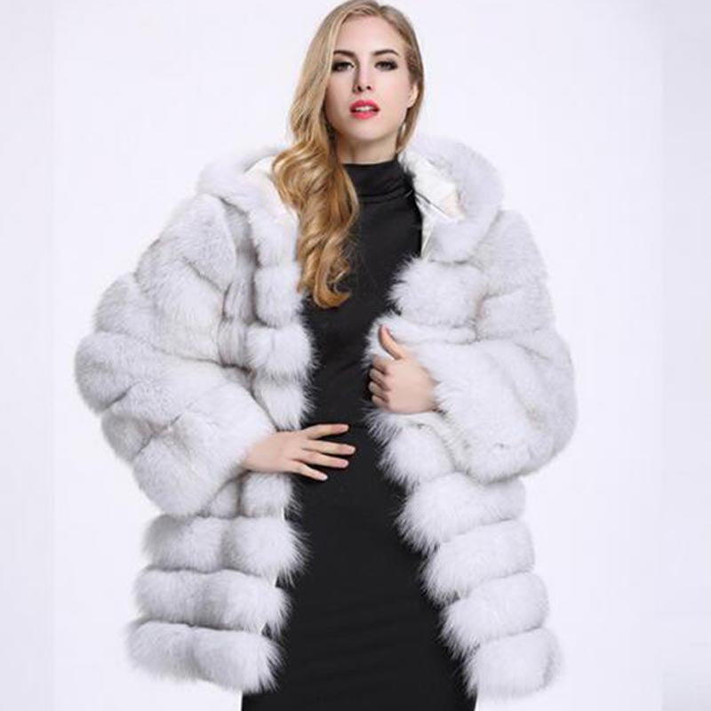 Hooded long faux fur coats-Massicos