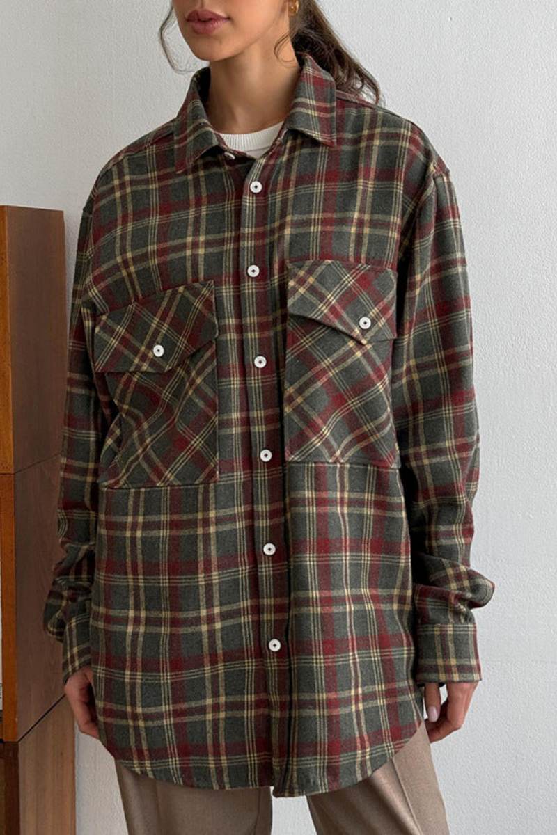 Vintage Loose Casual Plaid Shirt-ROVOLE