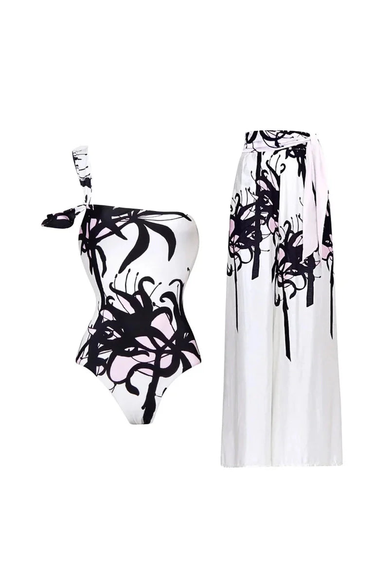 Chinese Ink Print One Piece Swimsuit Set-ROVOLE