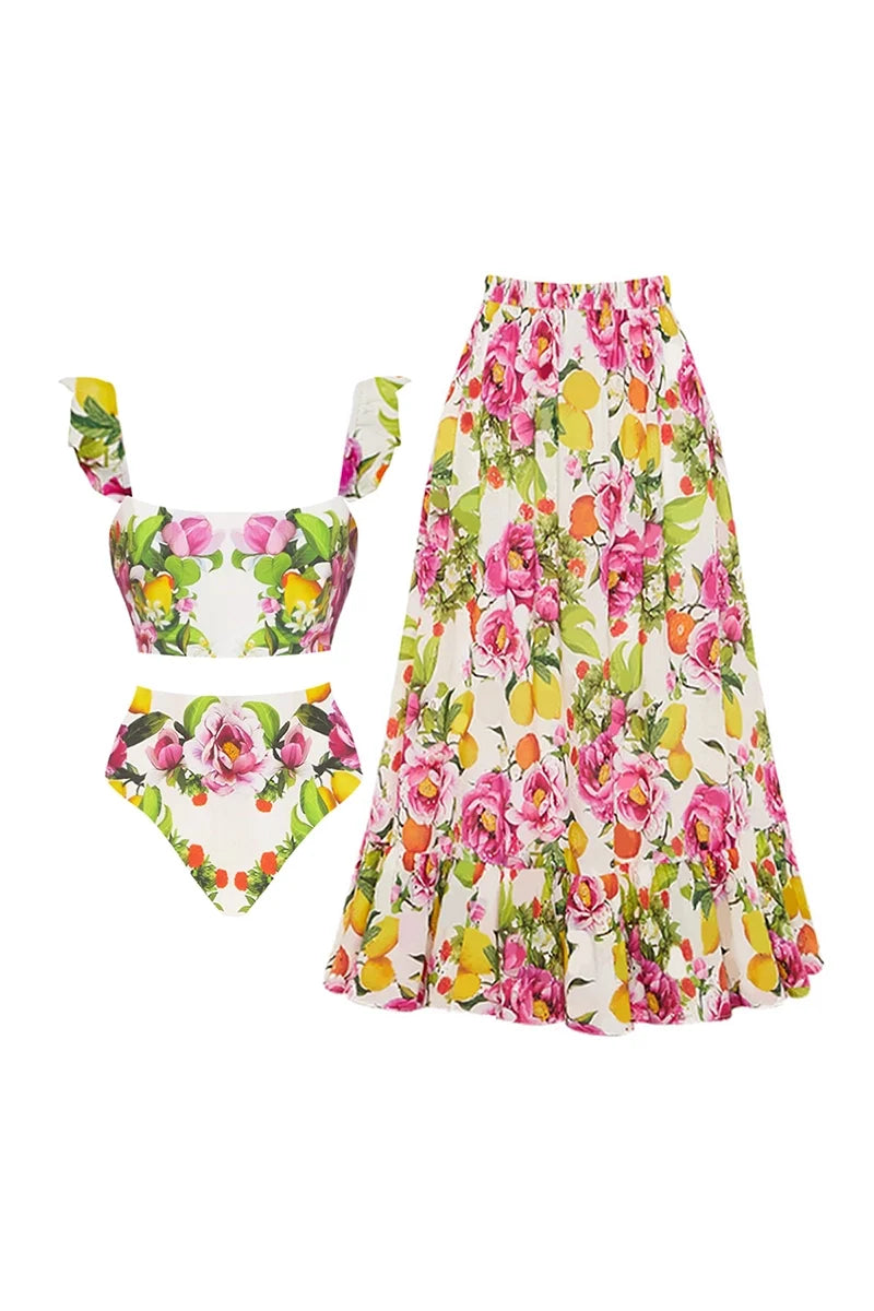 Floral Print High-Waist Bikini Set-ROVOLE