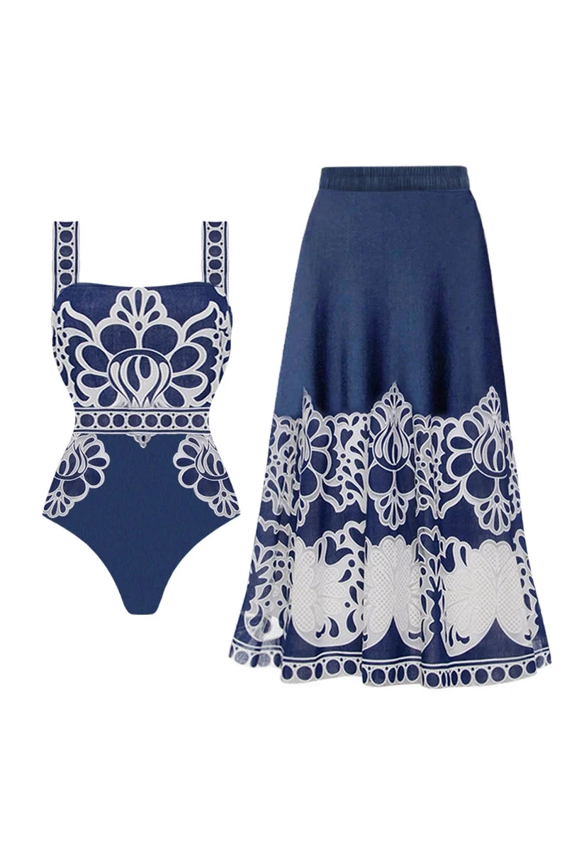 Ethnic Print Swimsuit Set-ROVOLE