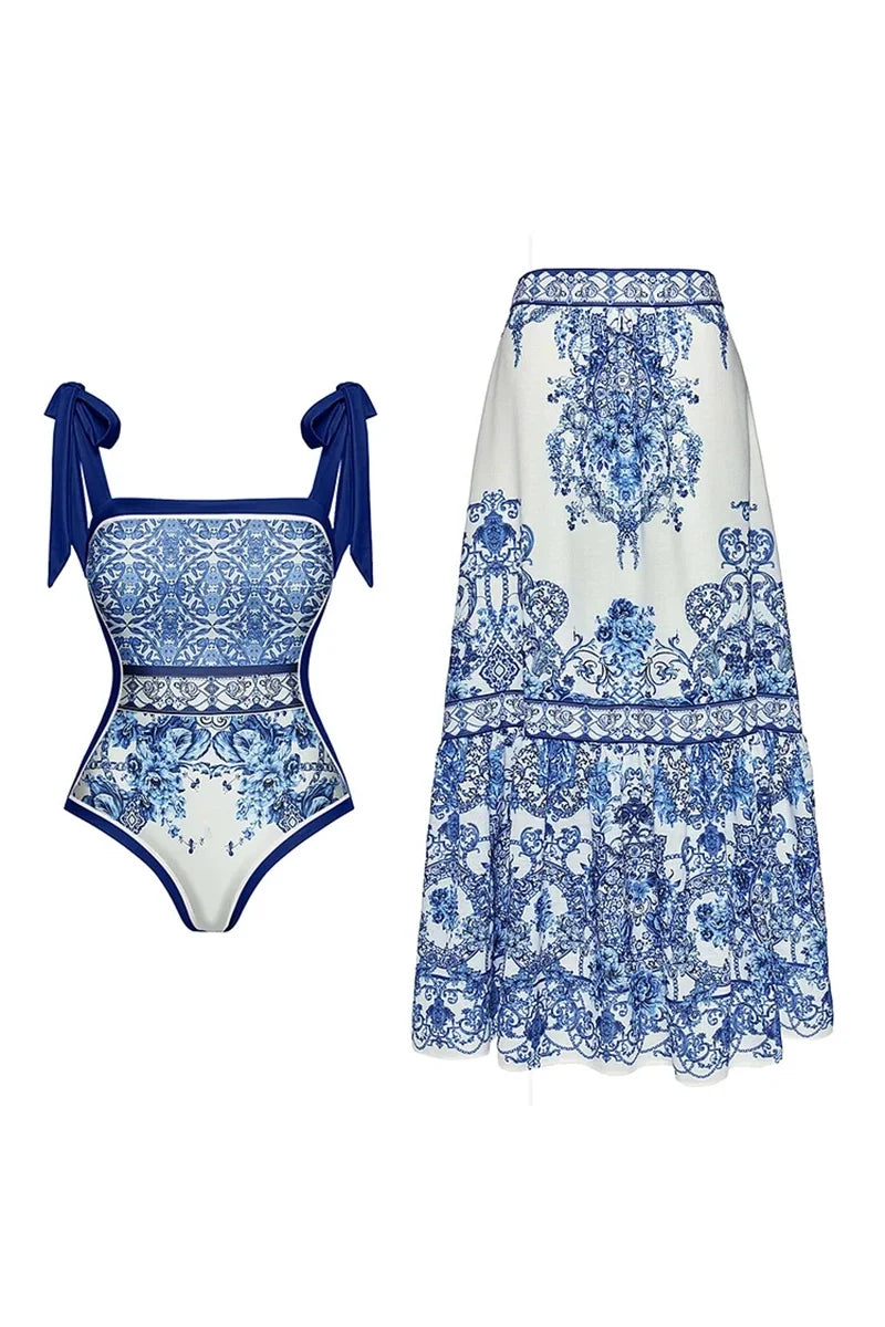 Boho Print One Piece Swimsuit-ROVOLE