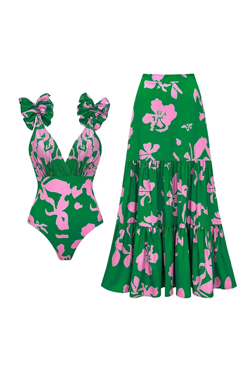 Floral Print Resort Swimsuit Set-ROVOLE