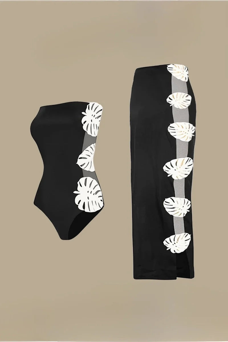Leaf Patchwork Cutout Strapless Swimsuit-ROVOLE
