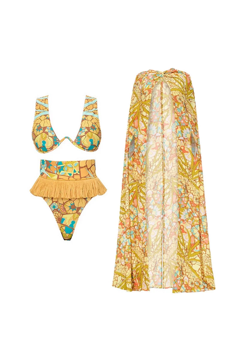 Boho Tassel Tribal Print Bikini Set-ROVOLE