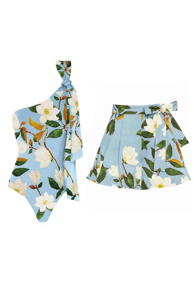 Fresh Floral One Piece Swimsuit Set-ROVOLE