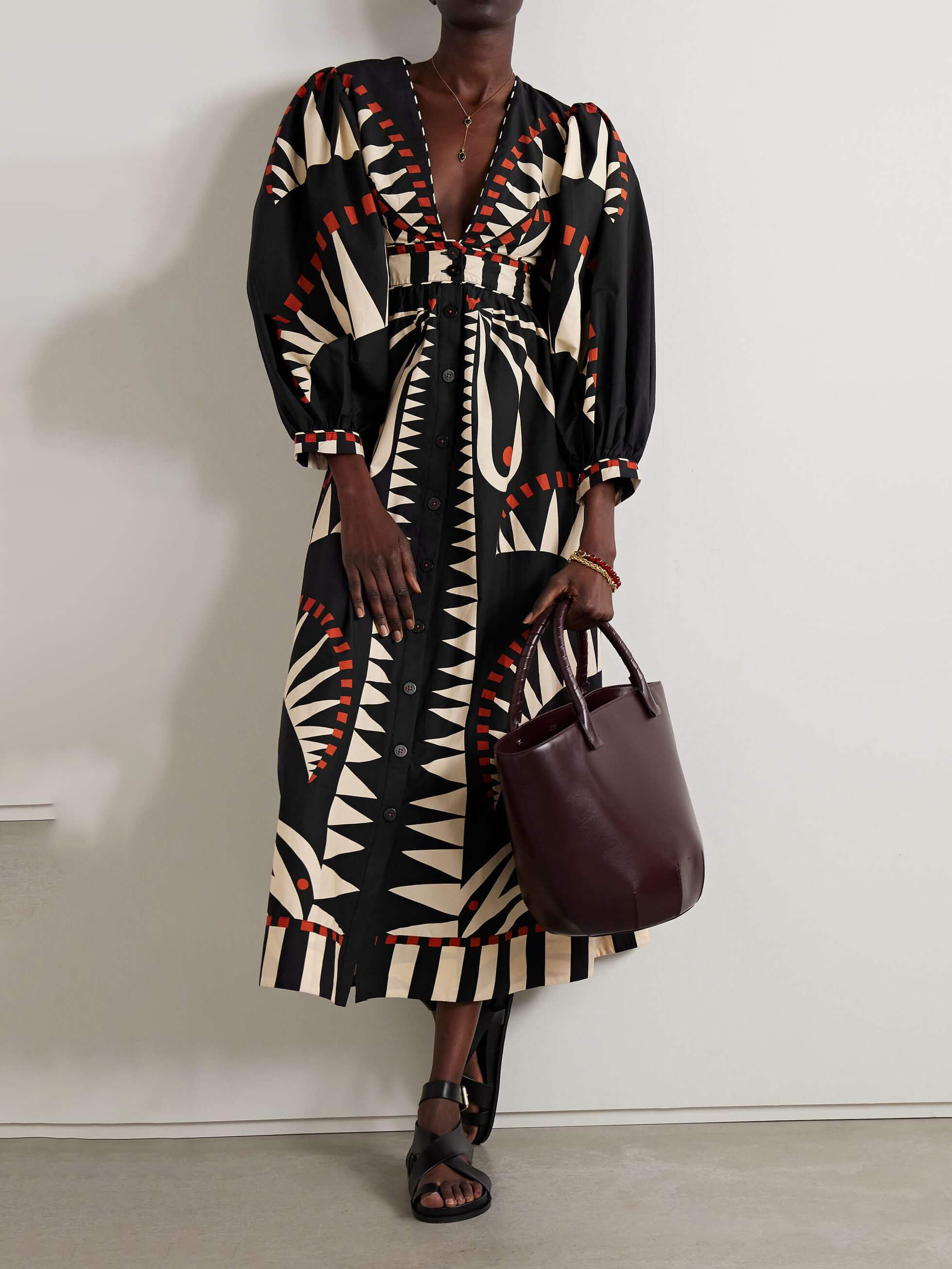 Unique Coconut Jungle Print Puff Sleeve Long Midi Dress-Massicos