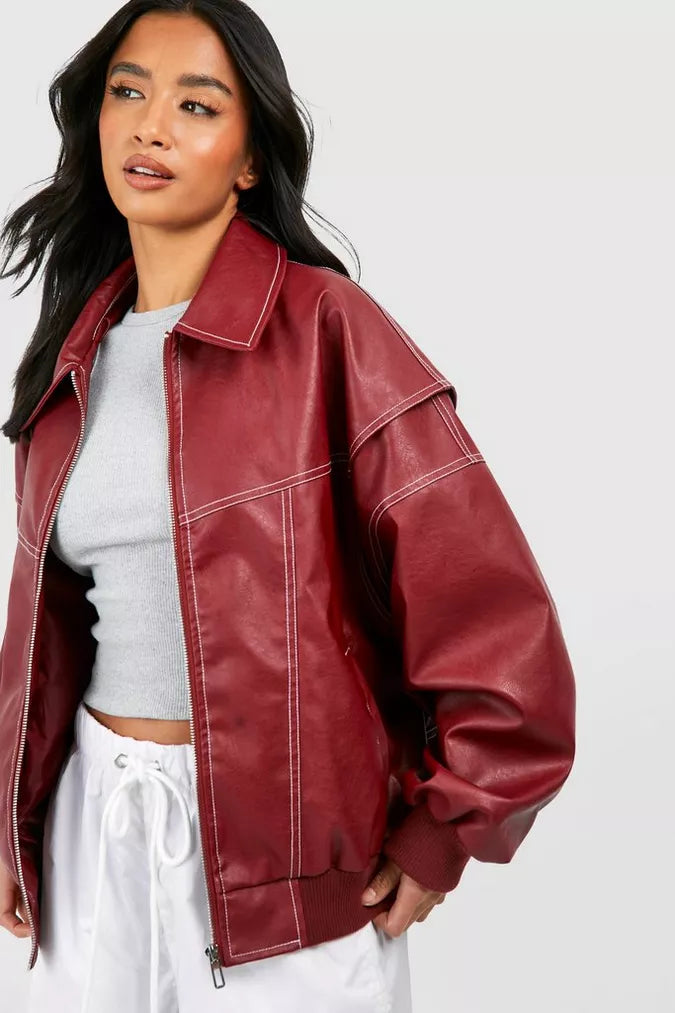 Oversized Leather Jacket-Massicos