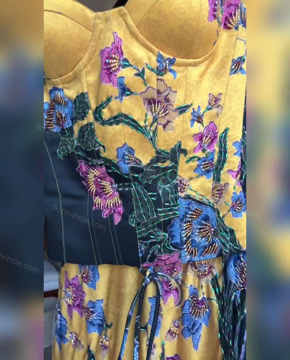 Yellow Polished Floral Skirt Set Yellow Skirt Set with Structured silhouette and Satin texture, additional styling view for Day-to-Night, a polished weekend event, Fall late-summer city plans and early-fall occasions, US Coastal Glam by Floravincie